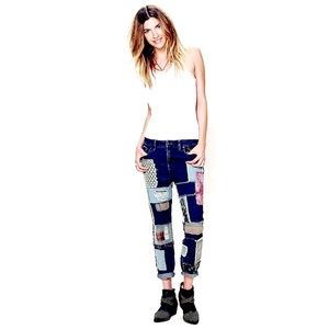 Free People Patchwork Slim Slouch Jeans